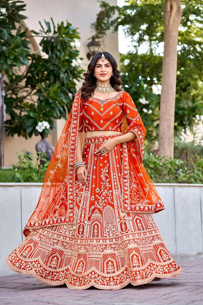 Lehenga Mart Orange Designer Wedding Wear Lehenga Choli | Grocsy