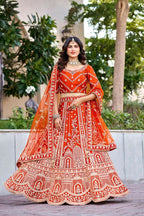 Lehenga Mart Orange Designer Wedding Wear Lehenga Choli | Grocsy