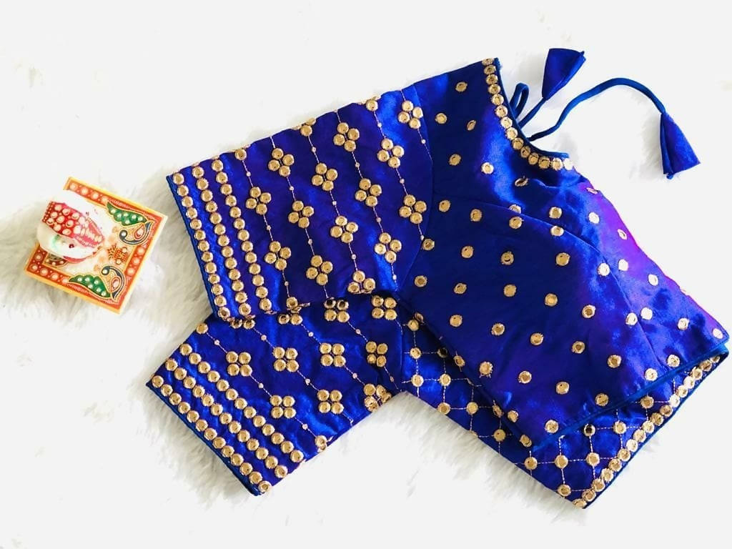 Vamika Blue Banglori Silk Embroidery Blouse | Grocsy