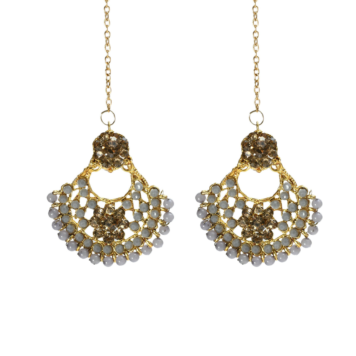 Mominos Fashion Johar Kamal Gold-Polished Brass Finish Long Necklace For Women (Golden/Grey) | Grocsy