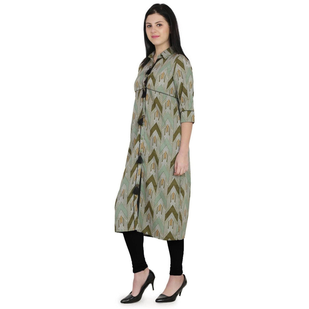 Kanoor Women's Multicolour A line Collar neck kurti | Grocsy