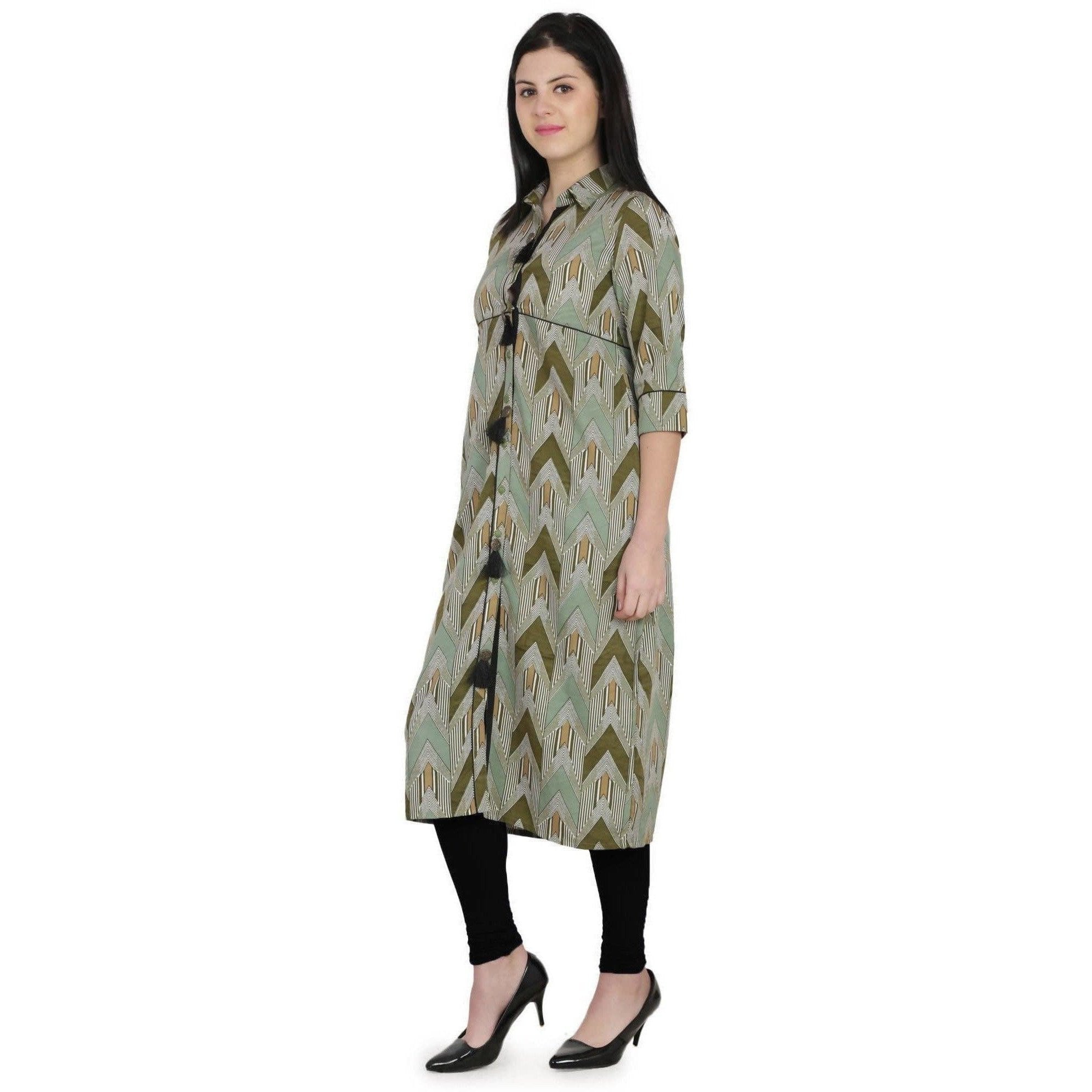 Kanoor Women's Multicolour A line Collar neck kurti | Grocsy