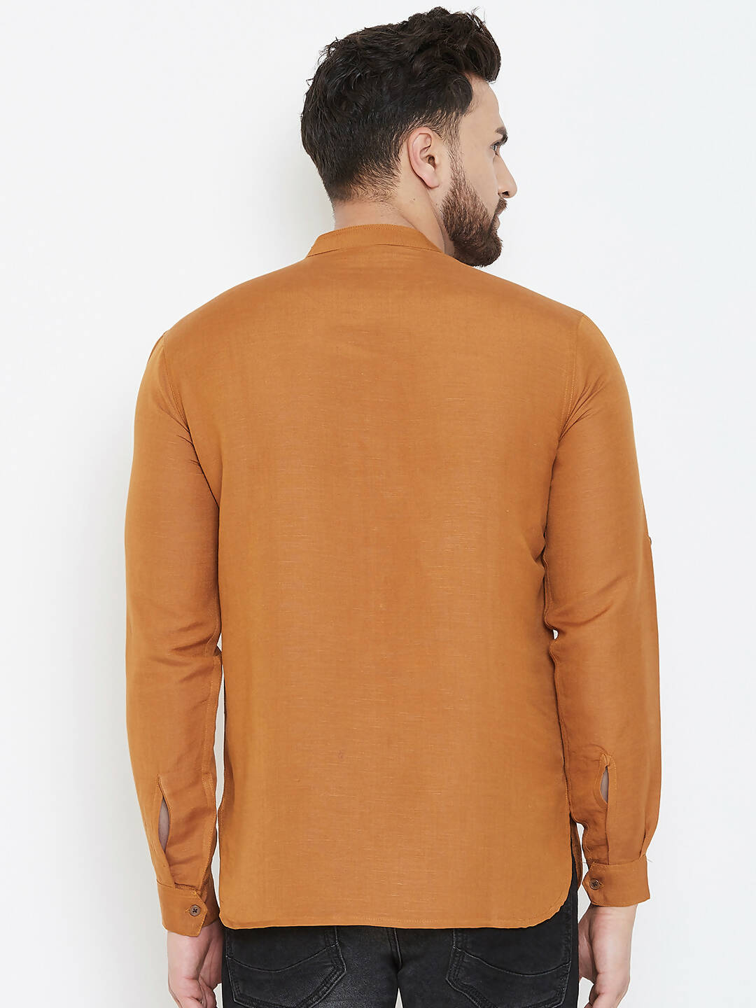 Even Apparels Brown Linen Men's Kurta With Band Collar | Grocsy