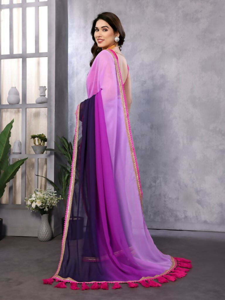 Designer Partywear Puple & Blue Georgette Fancy Saree - Kanak | Grocsy
