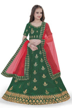 Dwiden Green Kamal Tafetta Sattin Semi-Stitched Girl's Lehenga Choli | Grocsy
