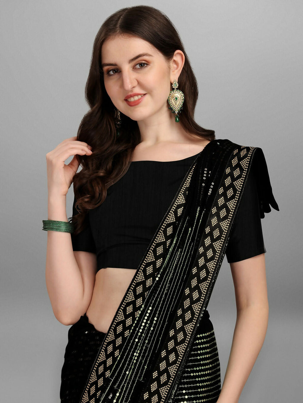 Vegaa Fashion Black Georgette Embroidered Party Wear Saree | Grocsy