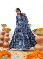 Jyoti Fashion Women's Blue Heavy Digital Printed Cotton Silk Anarkali Dress | Grocsy