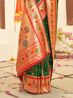 Shree Shyam Fashion Silk Blend Dark Green Saree | Grocsy