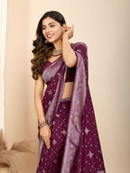 Wine Soft Silk Woven Meenakari Designer Saree - Vedanti | Grocsy