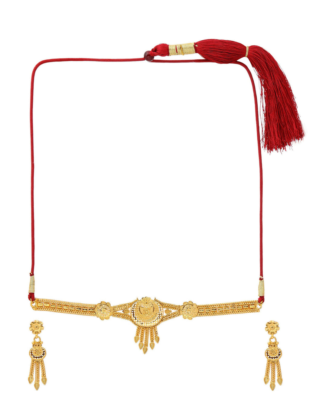 Ruby Raang Golden Choker with Earrings | Grocsy