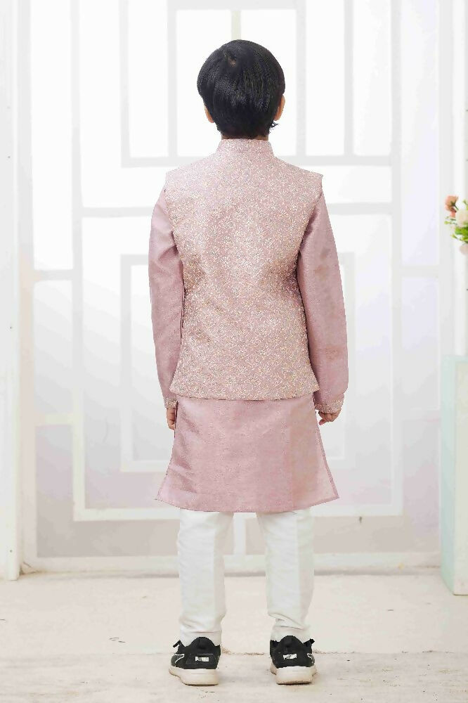 Raivat Ethnic Art Silk Embroidery Work 3 Pics Jacket Set In Onion Pink Colour | Grocsy