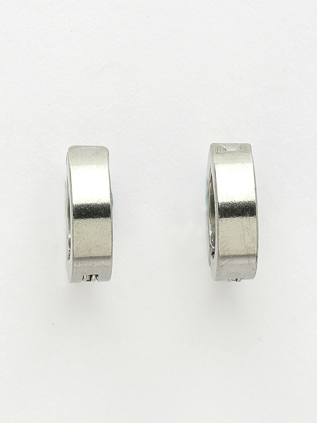 NVR Men's Silver-Plated Stainless Steel Hoop Earrings