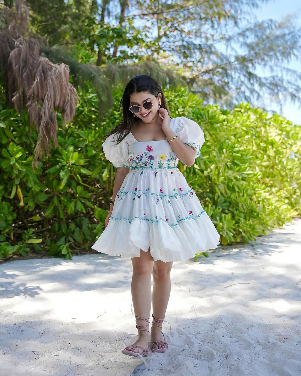 The52 Women's Gorgeous Pure Cotton Fabric Puff Sleeve with Flare Dress | Grocsy