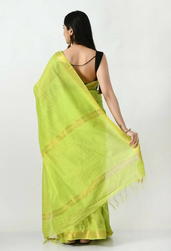 Mominos Fashion Moeza Parrot Green Bhagalpuri Handloom Silk Raj Shree Saree with unstitched Blouse piece | Grocsy