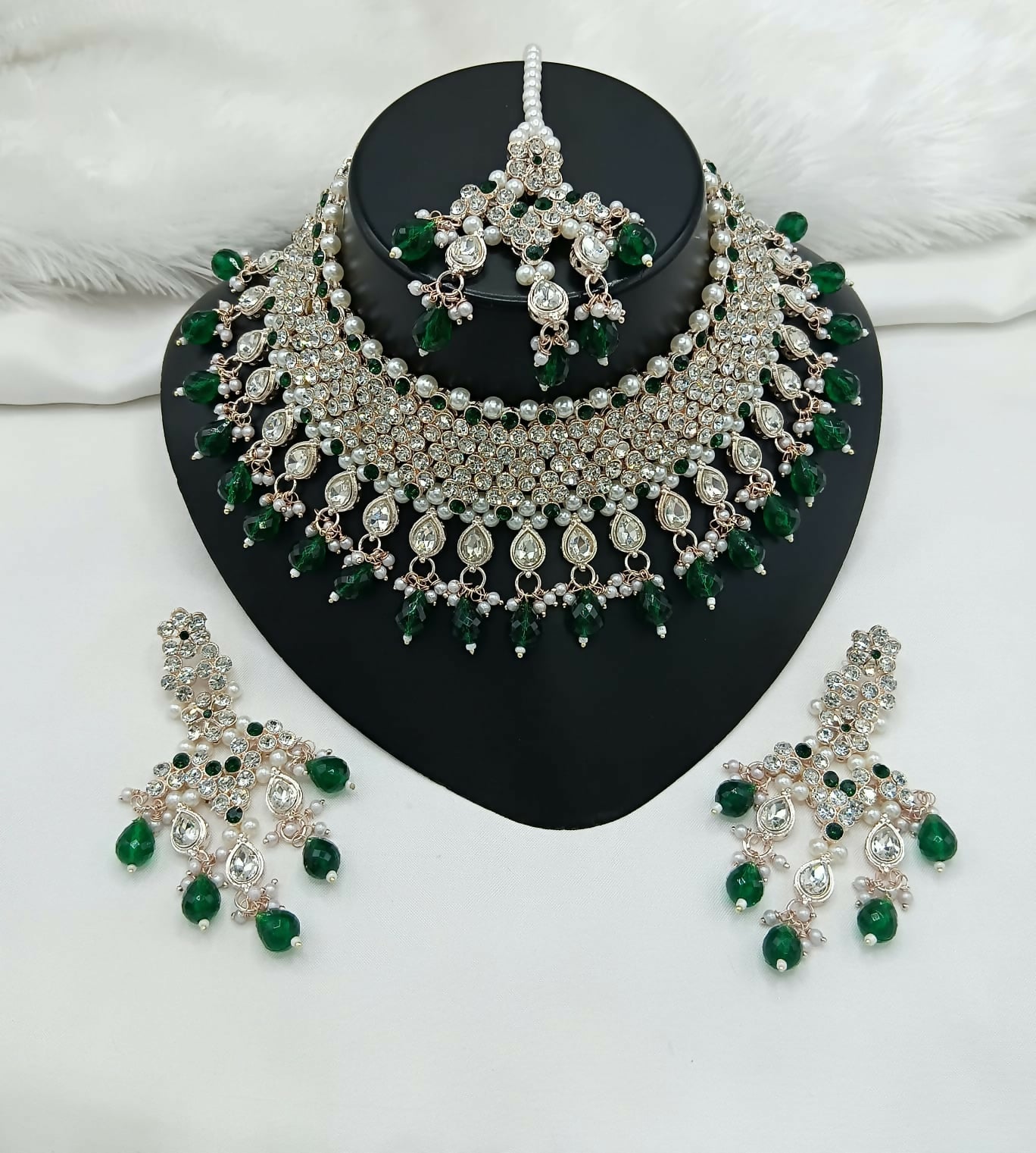 Joban Fashion Women Green Stone Work Necklace Set | Grocsy