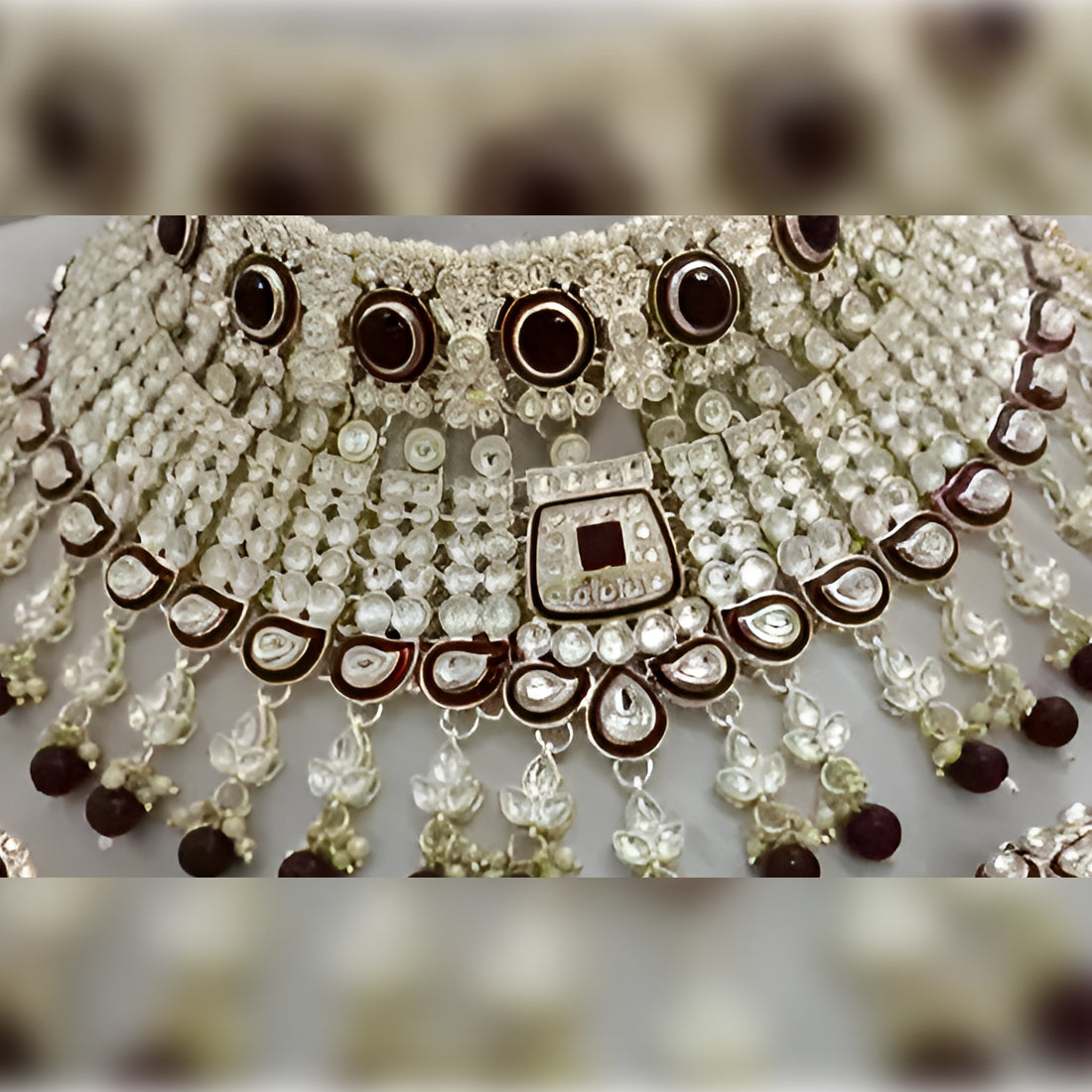 Jewel City Royal Maroon Kundan Choker Necklace Set Bridal Polki Jewelry with Pearl for Wedding, Karwa Chauth & Festive Occasions | Grocsy