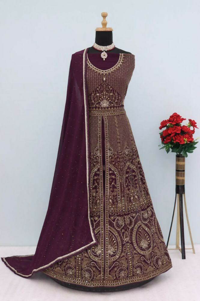 Vastranavya Purple Georgette Embroidered Sequins Work Anarkali Style A Line Suits | Grocsy