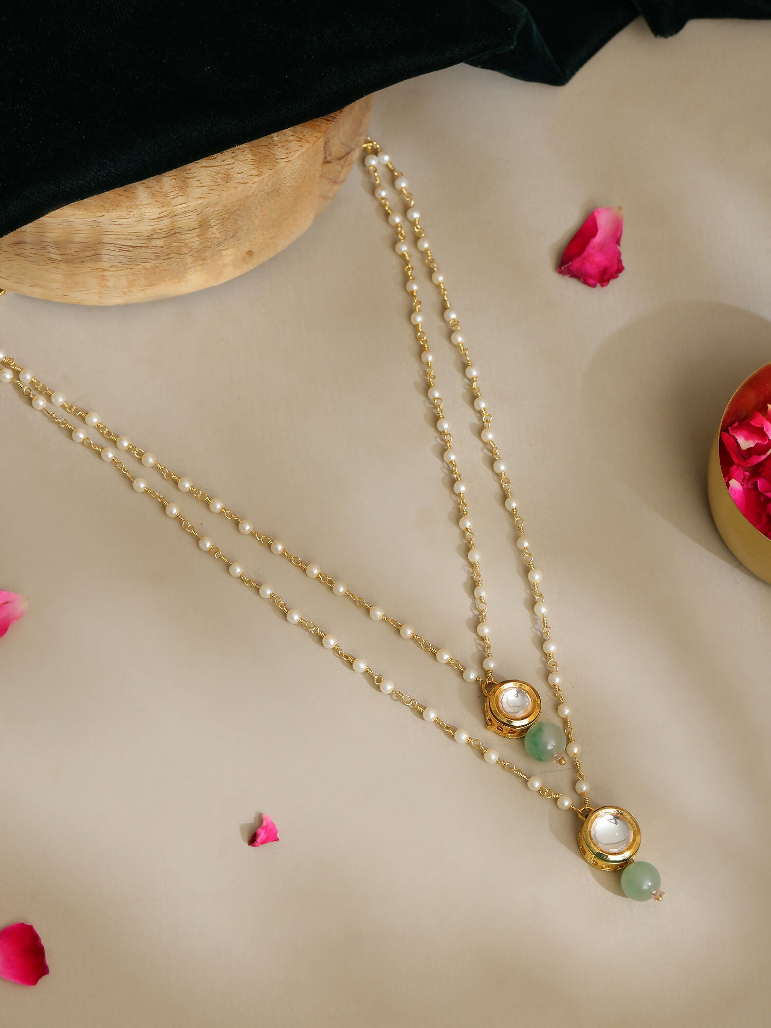Ruby Raang Green Aventurine & Kundan Necklace | Grocsy