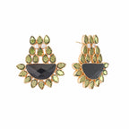 Nuyug 22K Gold Plated Dark Crystal Studded Contemporary Floral Shaped Stud Earrings | Grocsy