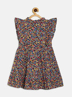 Manet Girls Cotton Frill Sleeve Frock Small Flower Print - Multicolour | Grocsy