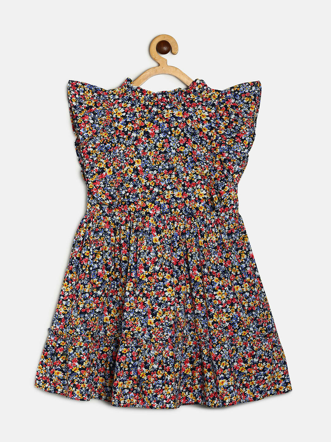 Manet Girls Cotton Frill Sleeve Frock Small Flower Print - Multicolour | Grocsy