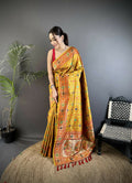 Joban Fashion Golden Yellow Banarasi Soft Silk Woven Saree | Grocsy