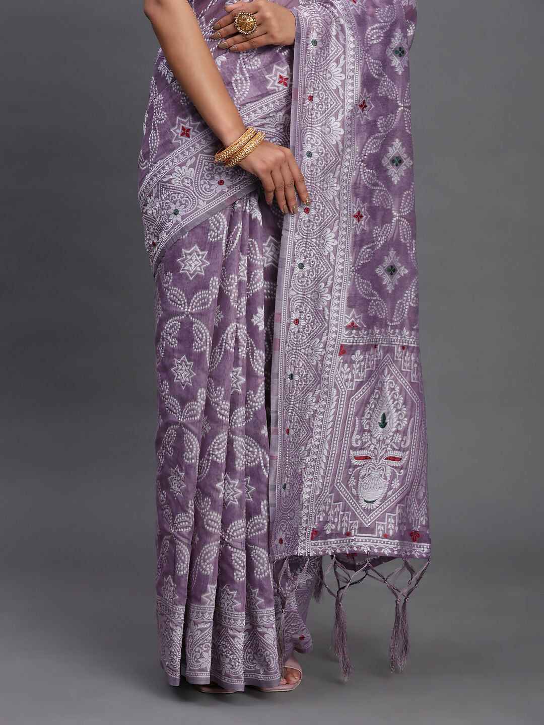 Shree Shyam Fashion Linen Cotton Violet Saree | Grocsy