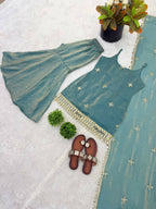 Teeya Creation Womens Trending Heavy Embroidery Sequence Work Kurta Sharara Set - Teal | Grocsy