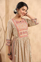 Juniper Women's Beige Rayon Printed Embroidered Straight Kurta | Grocsy