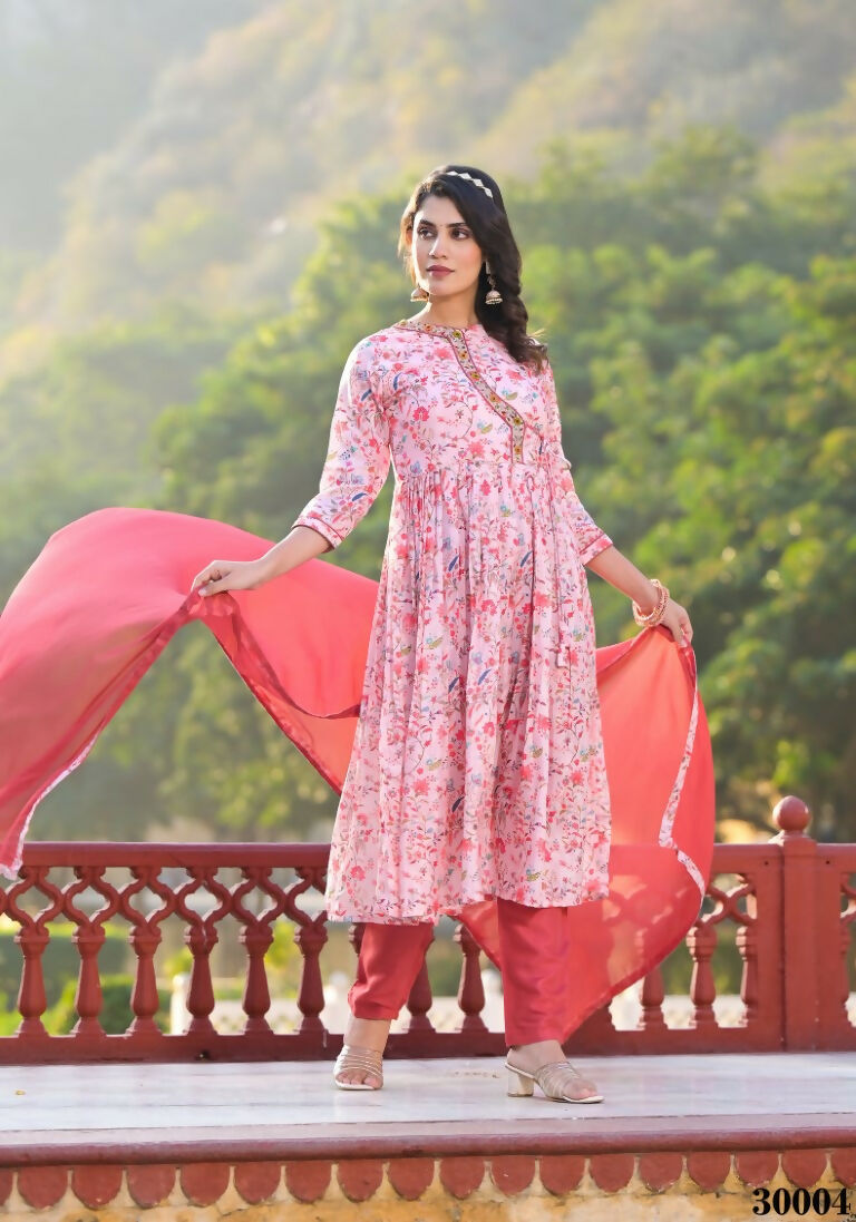 Designer Stylish Light Pink Rubi Silk Stitched Suit With Dupatta - Kiyara | Grocsy