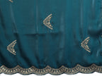 Vastranavya Teal Embroidery Work Shimmer Chiffon Saree with Unstitched Blouse | Grocsy