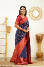 DEIANA'S Beautiful Designer Golden zari Soft Lichi Silk Saree - Blue | Grocsy