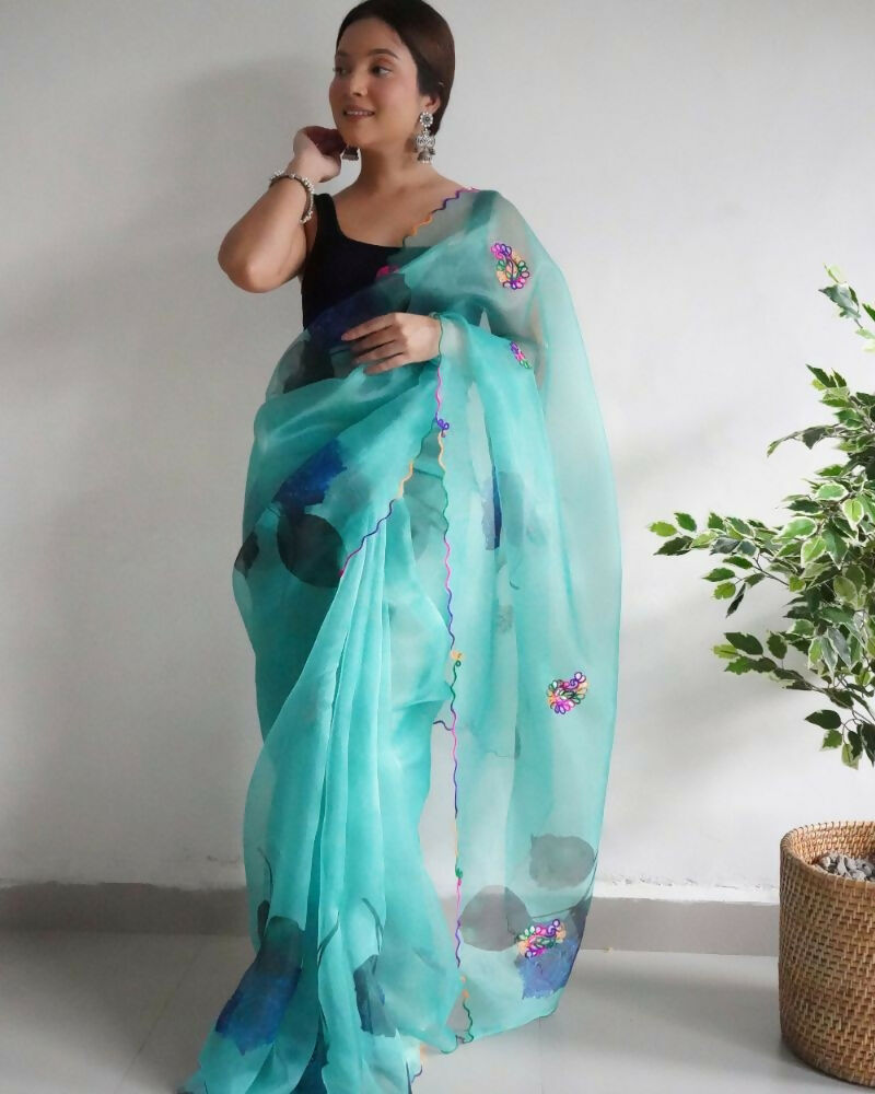 Vamsee Dillagi Sky Organza Saree | Grocsy