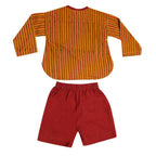 Mhyssa Kong Full sleeve Orange Kurta with Maroon Shorts Set For Kids | Grocsy