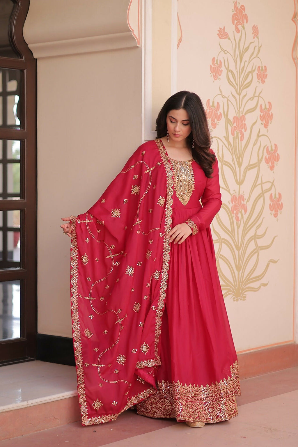 Joban Fashion Pink Georgette Sequence Embroidery Work Kurta Set | Grocsy