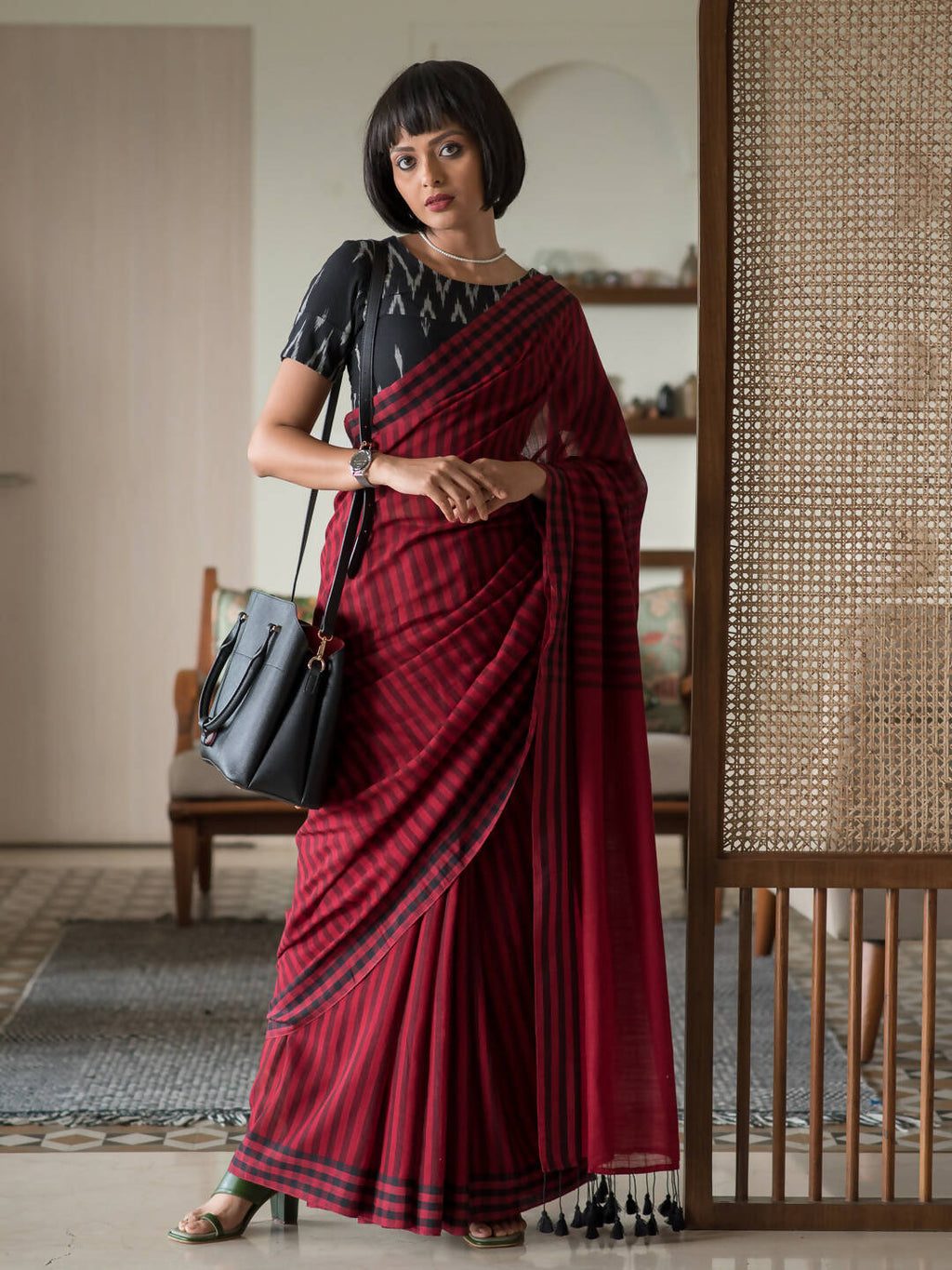 Suta Maroon Woven Design Pure Cotton Saree | Grocsy