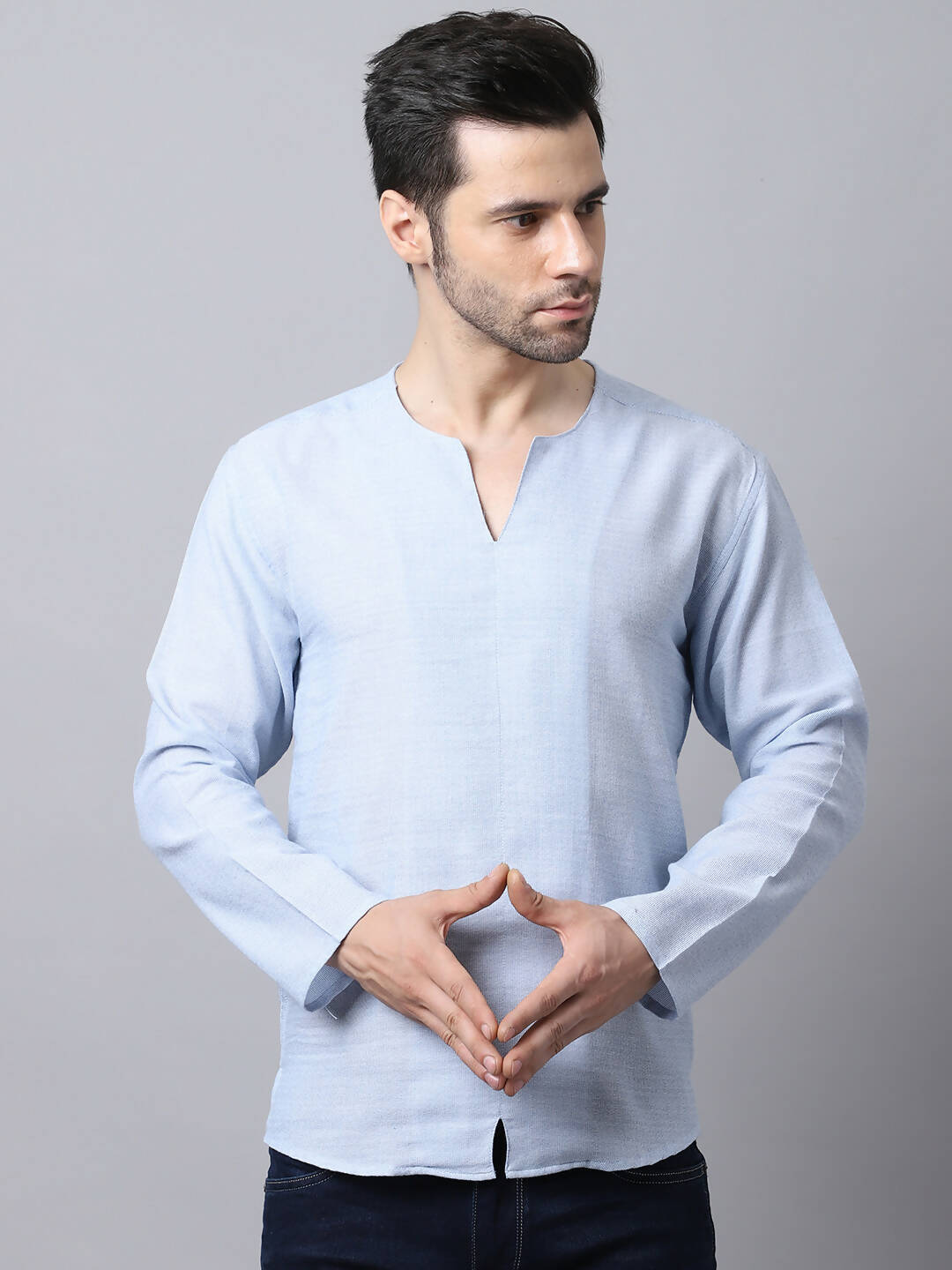Even Apparels Men's Blue Pure Cotton Round Neck Slit Kurta | Grocsy