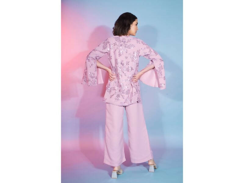 Pink Georgette Sequence With Thread Designer Co-Ord Set - Flory | Grocsy