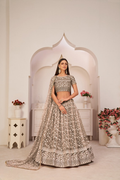 Eilara Chocolate Brown Net White Thread Zari Sequence Embroidered Work Lehenga Choli | Grocsy