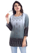 Snehal Creations Gray Color Faux Crepe Printed Short Kurti Tunic | Grocsy