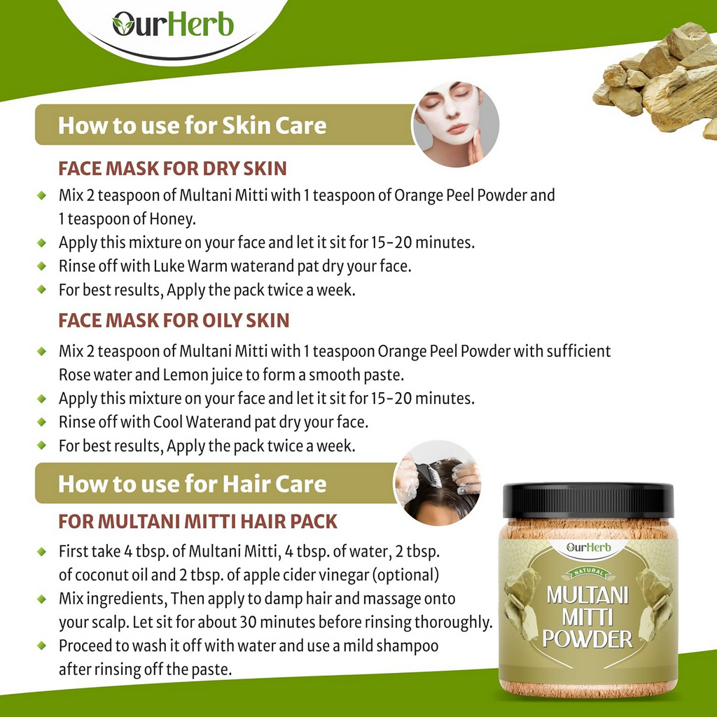 OurHerb Multani Mitti Powder For Skin & Hair | Grocsy