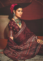 Joban Fashion Maroon Art Silk With Fine Viscose Border Ajrak Full Body Print With Soft Finish Saree | Grocsy