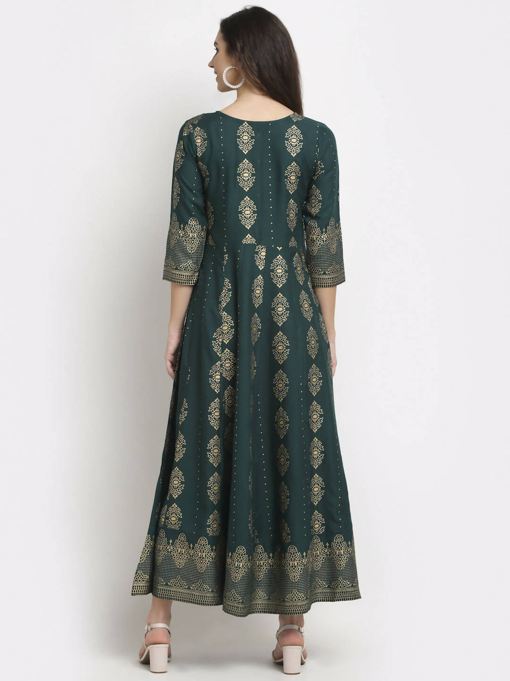 Rudra Bazaar Gold Printed Flared Anarkali kurti | Grocsy