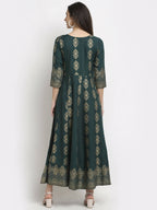 Rudra Bazaar Gold Printed Flared Anarkali kurti | Grocsy