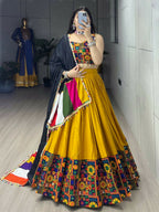 Yash Enterprise Mustard Rayon Cotton Embroidery Semi Stitched Navratri Chaniya Choli | Grocsy