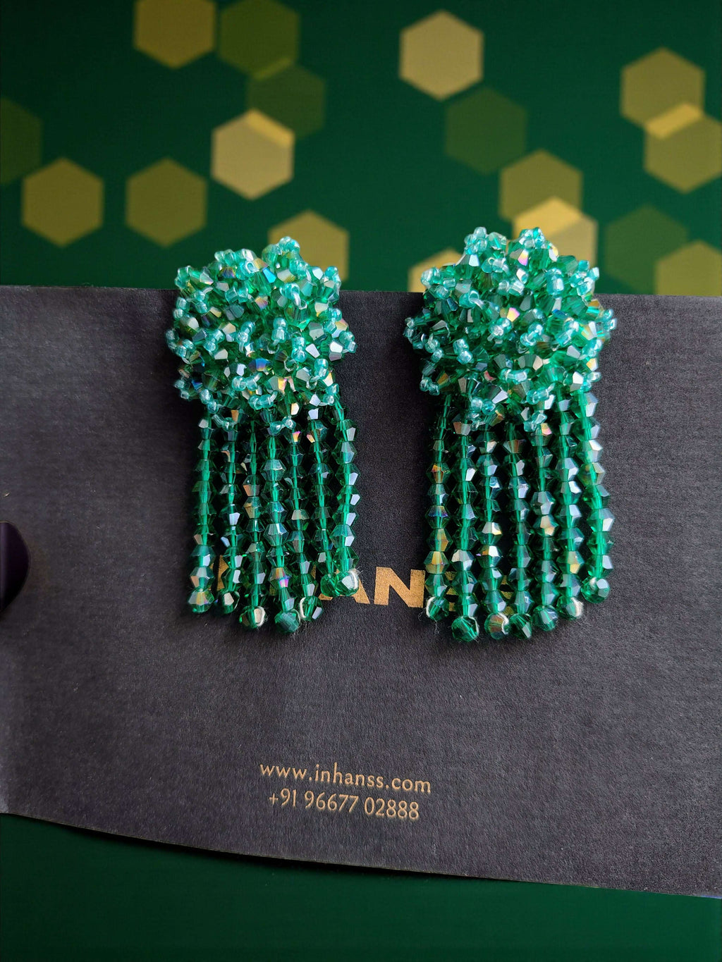 Inhanns Handmade Crystal Water Fall Earrings - Short - Sea Green Small | Grocsy