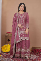 Teeya Creation Dark Onion Color Natural Crepe Silk Wedding Wear Trending Salwar Suit | Grocsy