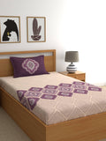 Dreamscape Purple & Cream-Coloured 144 TC Bedsheet with Pillow Covers | Grocsy