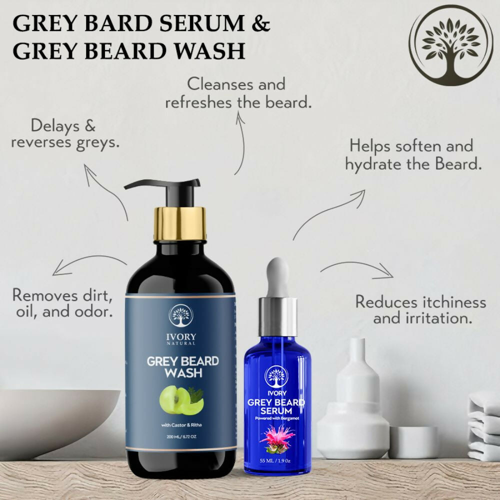 Ivory Natural Grey Beard Combo (Serum + Beard Wash) For Early Graying Beard | Grocsy