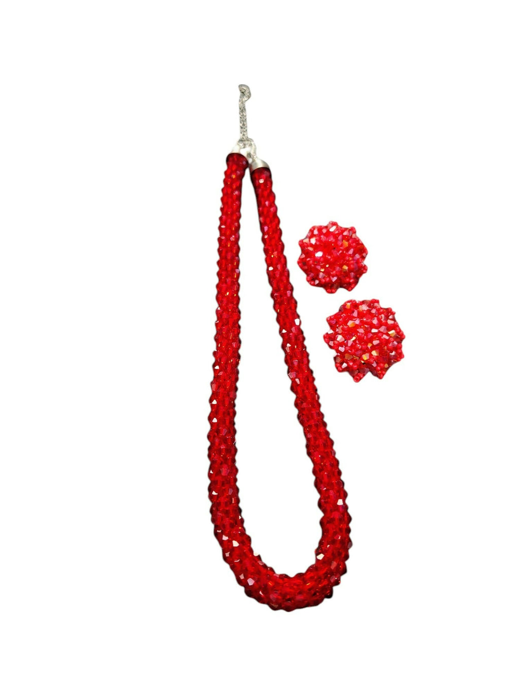 Inhanns Noor-E-Jalwa – Handmade Crystal Bead Necklace / Necklace With Earrings -Adjustable - Red | Grocsy